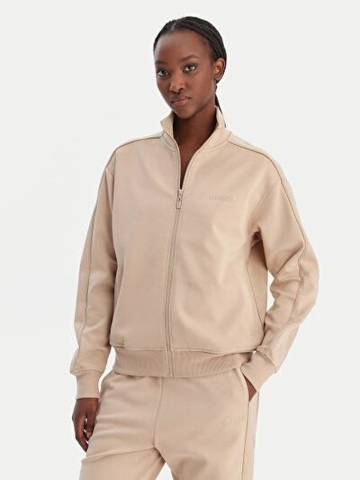 BEJ LOGOLU FERMUARLI KADIN SWEATSHIRT