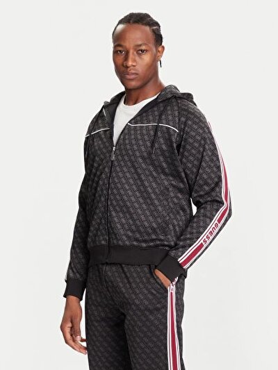 ANTRASİT LOGOLU FERMUARLI KAPÜŞONLU ERKEK SWEATSHIRT
